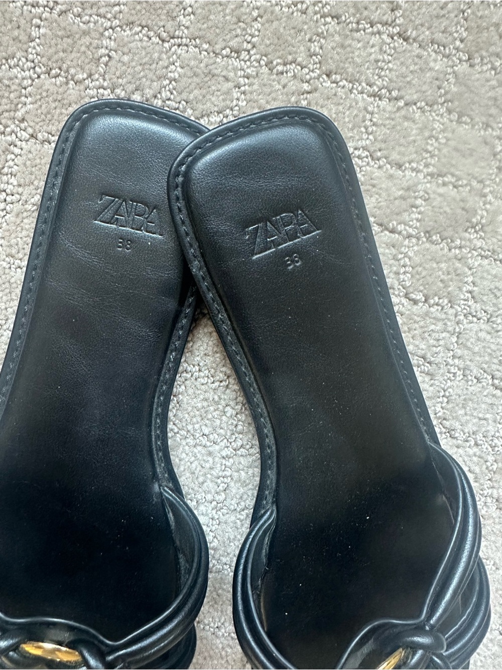 Zara Black Slide Sandals with Gold Ring Detail 7.5 - Picture 3 of 3
